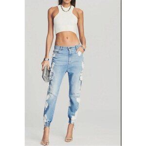 SER.O.YA Veronica Jogger Jeans in Olympic Bleach Drop Crotch Cargo Size 26 NWT